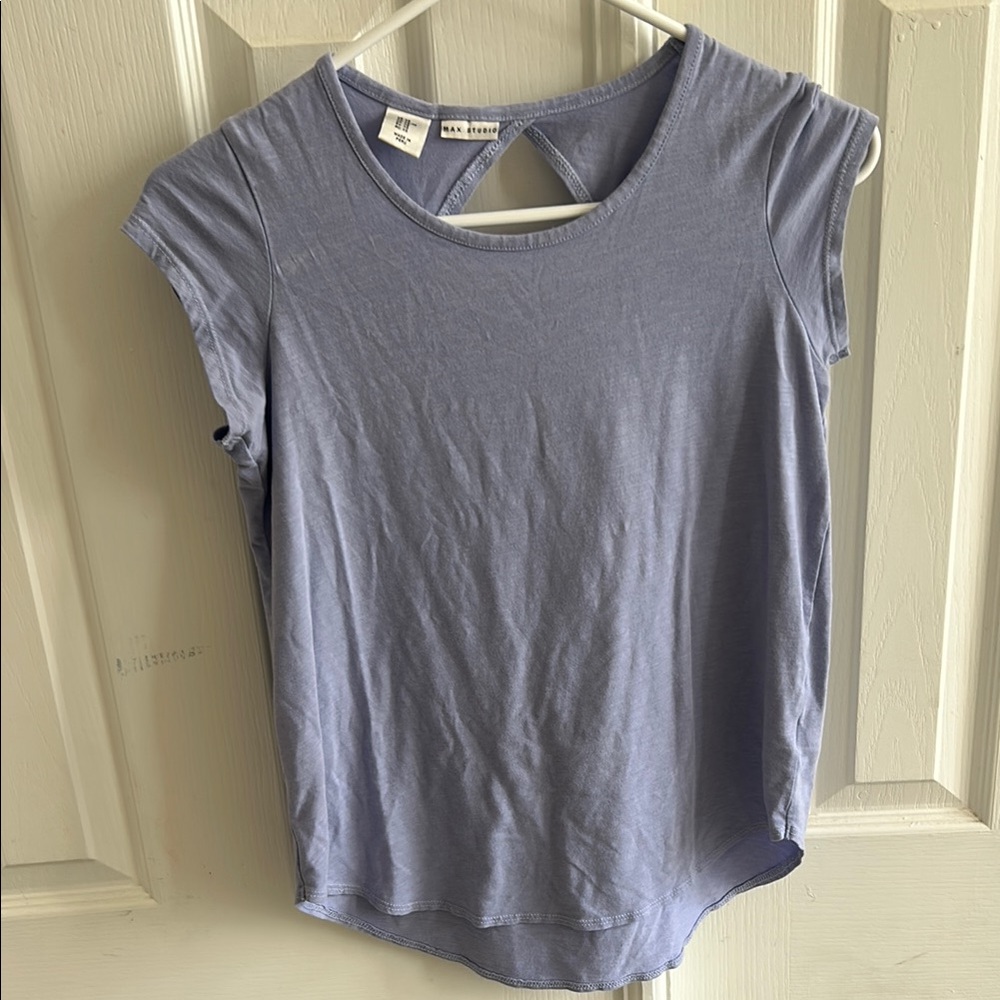 Max Studio Blue Muscle Tee with Cap Sleeves and Cut Out